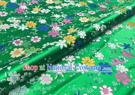 Japanese Kimono Classical Florescence Pattern Design Green Brocade Fabric Asian Traditional Satin Silk Material