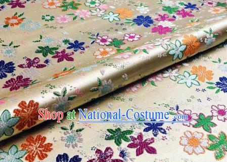 Japanese Kimono Classical Florescence Pattern Design Light Golden Brocade Fabric Asian Traditional Satin Silk Material