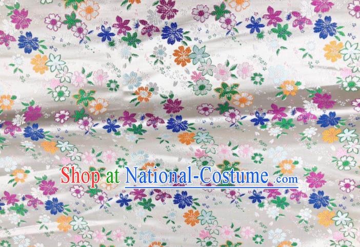 Japanese Kimono Classical Florescence Pattern Design White Brocade Fabric Asian Traditional Satin Silk Material