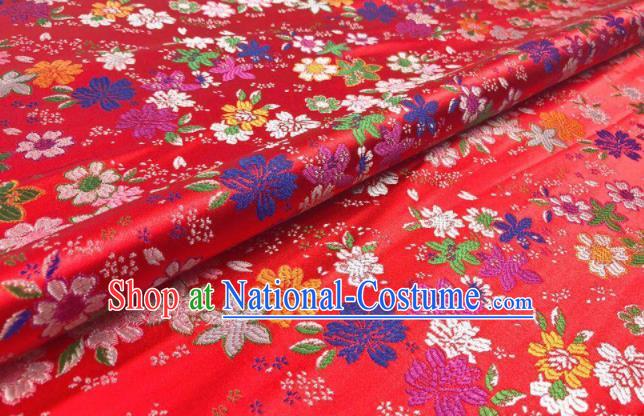 Japanese Kimono Classical Florescence Pattern Design Red Brocade Fabric Asian Traditional Satin Silk Material