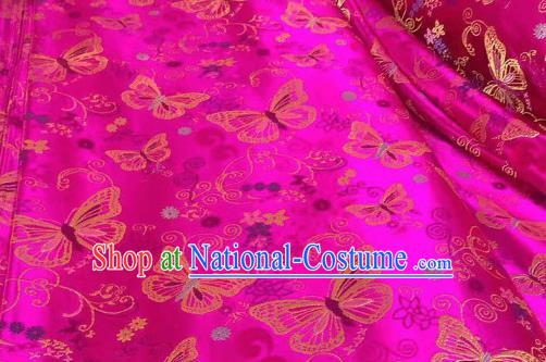 Chinese Classical Royal Butterfly Pattern Design Rosy Brocade Fabric Asian Traditional Satin Tang Suit Silk Material