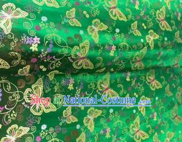 Chinese Classical Royal Butterfly Pattern Design Green Brocade Fabric Asian Traditional Satin Tang Suit Silk Material