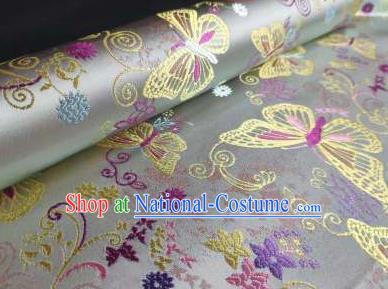 Chinese Classical Royal Butterfly Pattern Design White Brocade Fabric Asian Traditional Satin Tang Suit Silk Material