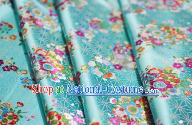 Chinese Classical Flowers Bouquet Pattern Design Blue Brocade Fabric Asian Traditional Satin Silk Material