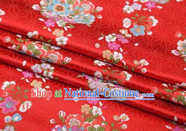 Chinese Classical Flowers Bouquet Pattern Design Red Brocade Fabric Asian Traditional Satin Silk Material