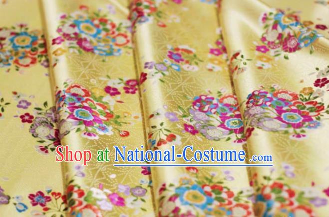 Chinese Classical Flowers Bouquet Pattern Design Yellow Brocade Fabric Asian Traditional Satin Silk Material