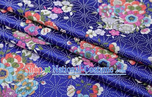 Chinese Classical Flowers Bouquet Pattern Design Royalblue Brocade Fabric Asian Traditional Satin Silk Material