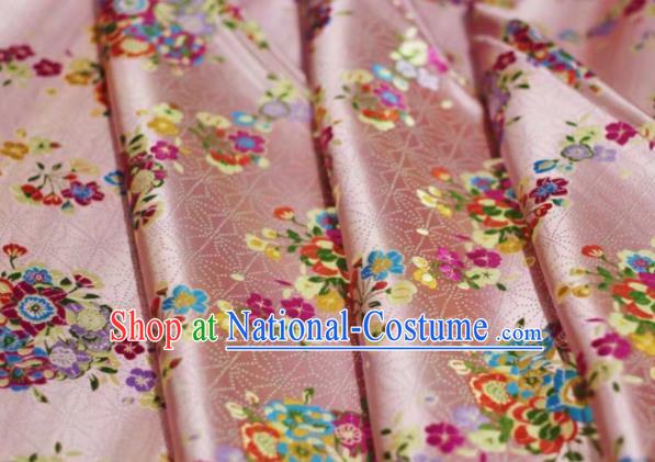 Chinese Classical Flowers Bouquet Pattern Design Deep Pink Brocade Fabric Asian Traditional Satin Silk Material