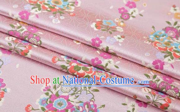 Chinese Classical Flowers Bouquet Pattern Design Pink Brocade Fabric Asian Traditional Satin Silk Material