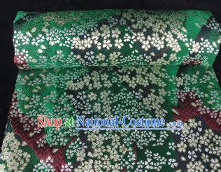 Japanese Classical Sakura Pattern Design Green Brocade Fabric Asian Traditional Satin Kimono Silk Material