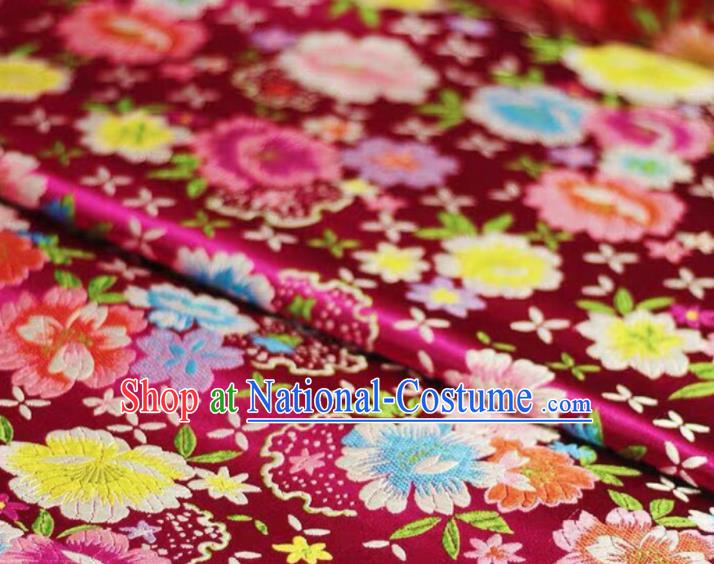 Chinese Classical Beautiful Flowers Pattern Design Rosy Brocade Fabric Asian Traditional Satin Silk Material