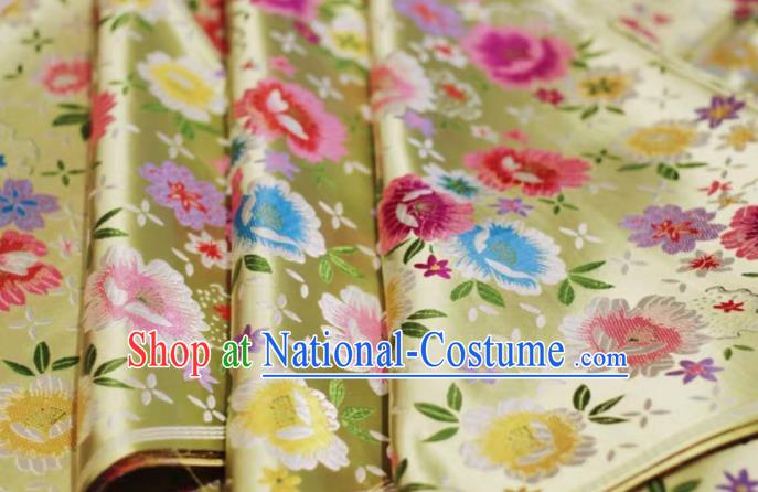 Chinese Classical Beautiful Flowers Pattern Design Golden Brocade Fabric Asian Traditional Satin Silk Material