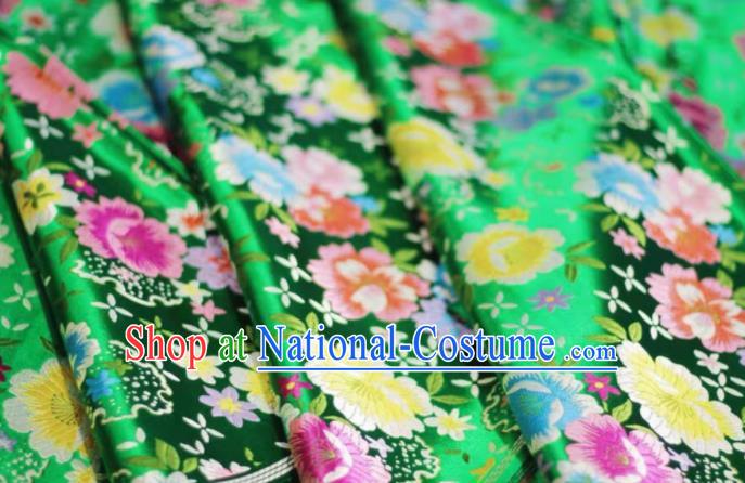 Chinese Classical Beautiful Flowers Pattern Design Green Brocade Fabric Asian Traditional Satin Silk Material