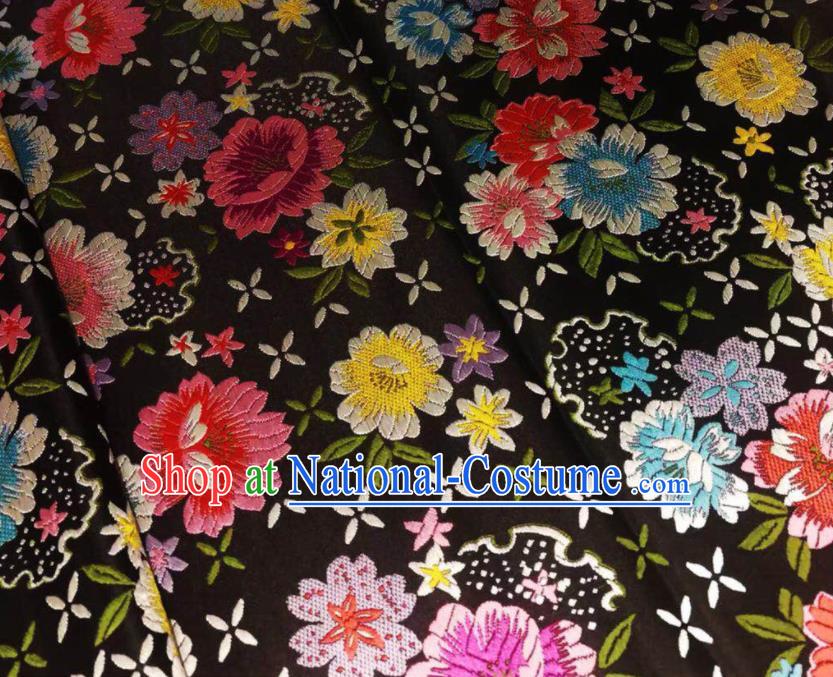 Chinese Classical Beautiful Flowers Pattern Design Black Brocade Fabric Asian Traditional Satin Silk Material