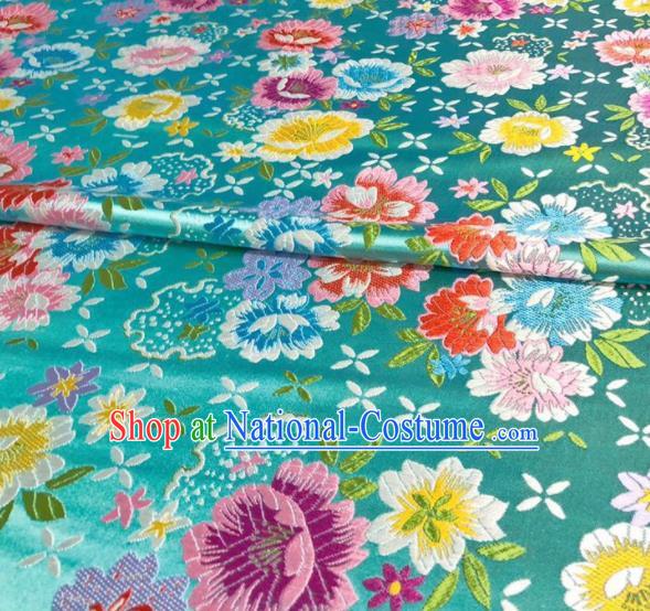 Chinese Classical Beautiful Flowers Pattern Design Blue Brocade Fabric Asian Traditional Satin Silk Material