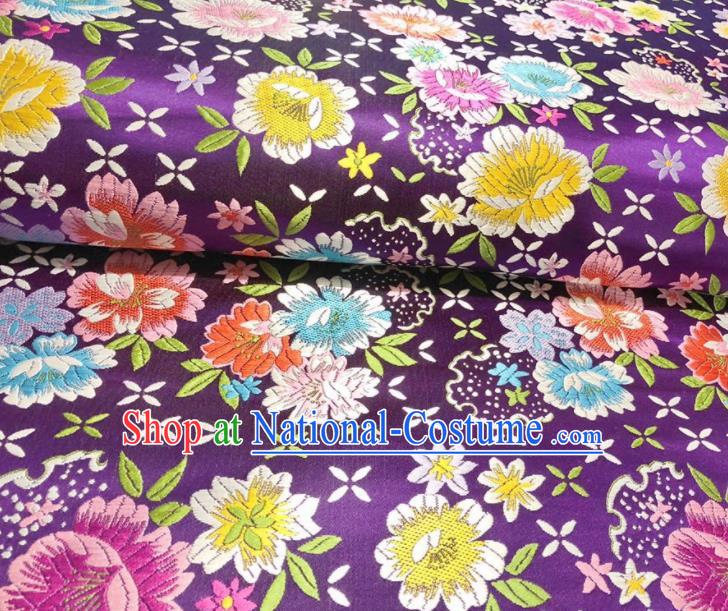 Chinese Classical Beautiful Flowers Pattern Design Purple Brocade Fabric Asian Traditional Satin Silk Material