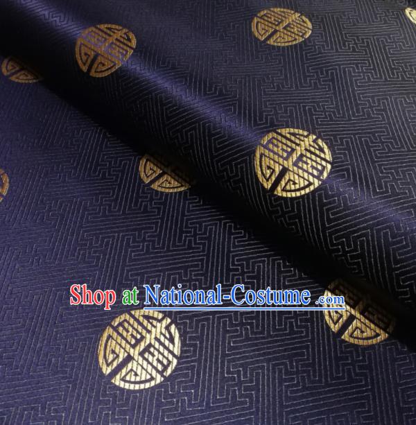 Chinese Classical Royal Longevity Pattern Design Navy Brocade Fabric Asian Traditional Satin Silk Material