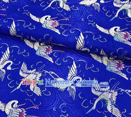 Chinese Classical Royal Cranes Pattern Design Royalblue Brocade Fabric Asian Traditional Satin Silk Material