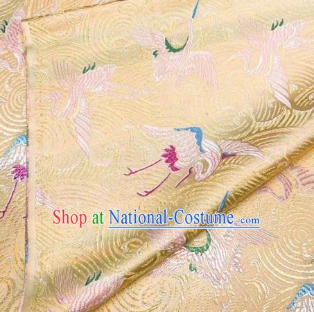 Chinese Classical Royal Cranes Pattern Design Light Golden Brocade Fabric Asian Traditional Satin Silk Material