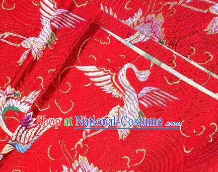 Chinese Classical Royal Cranes Pattern Design Red Brocade Fabric Asian Traditional Satin Silk Material