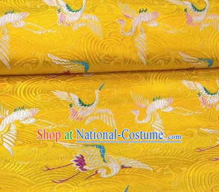 Chinese Classical Royal Cranes Pattern Design Golden Brocade Fabric Asian Traditional Satin Silk Material