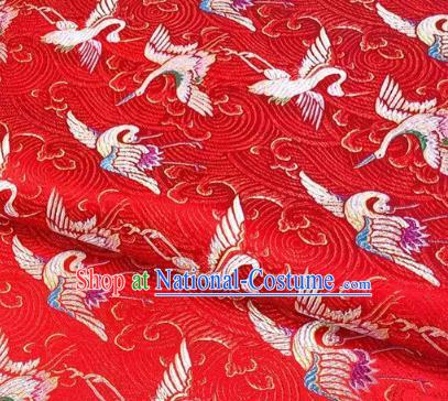 Chinese Classical Royal Cranes Pattern Design Red Brocade Fabric Asian Traditional Satin Silk Material