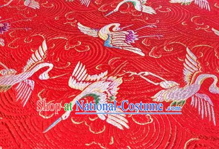 Chinese Classical Royal Cranes Pattern Design Red Brocade Fabric Asian Traditional Satin Silk Material