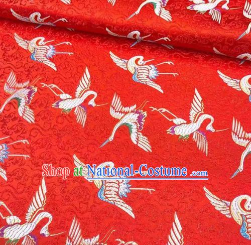 Chinese Classical Royal Cloud Cranes Pattern Design Red Brocade Fabric Asian Traditional Satin Silk Material