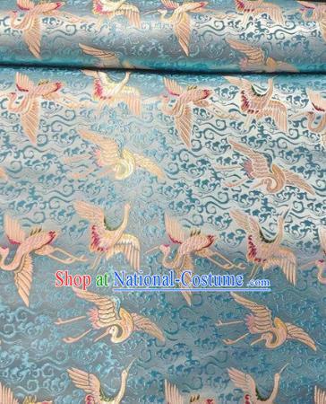 Chinese Classical Royal Cloud Cranes Pattern Design Light Blue Brocade Fabric Asian Traditional Satin Silk Material