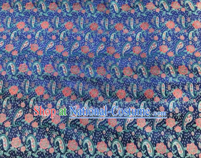 Chinese Classical Loquat Flower Pattern Design Royalblue Brocade Fabric Asian Traditional Satin Silk Material