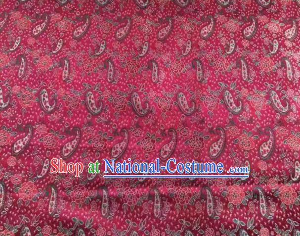 Chinese Classical Loquat Flower Pattern Design Purplish Red Brocade Fabric Asian Traditional Satin Silk Material