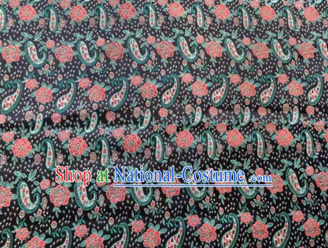 Chinese Classical Loquat Flower Pattern Design Black Brocade Fabric Asian Traditional Satin Silk Material