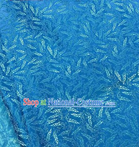 Chinese Classical Wheat Pattern Design Blue Brocade Fabric Asian Traditional Satin Silk Material