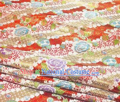 Japanese Classical Peony Pattern Design Red Brocade Fabric Asian Traditional Satin Silk Material