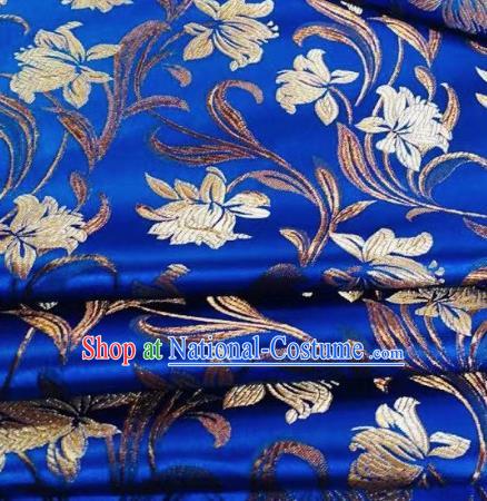 Chinese Classical Timbo Flowers Pattern Design Royalblue Brocade Fabric Asian Traditional Satin Silk Material