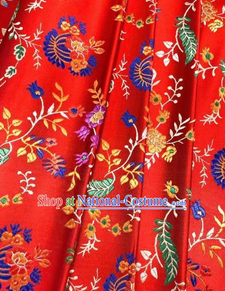 Chinese Classical Chrysanthemum Pattern Design Red Brocade Fabric Asian Traditional Satin Silk Material