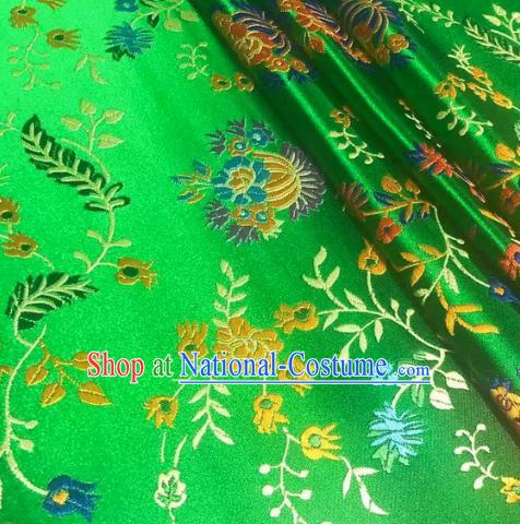 Chinese Classical Chrysanthemum Pattern Design Green Brocade Fabric Asian Traditional Satin Silk Material