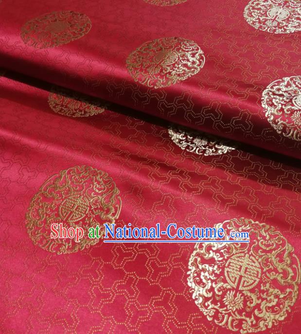 Chinese Royal Pattern Design Wine Red Brocade Fabric Asian Traditional Satin Silk Material