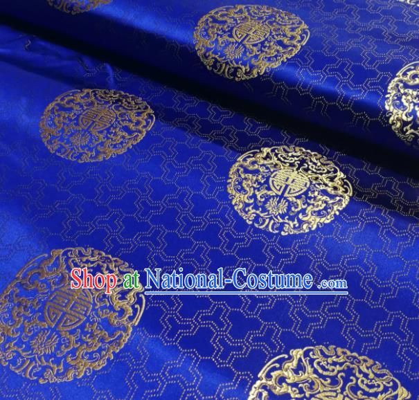 Chinese Royal Pattern Design Royalblue Brocade Fabric Asian Traditional Satin Silk Material