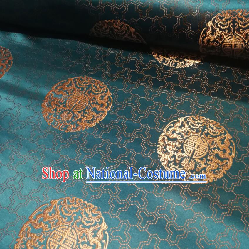 Chinese Royal Pattern Design Peacock Green Brocade Fabric Asian Traditional Satin Silk Material