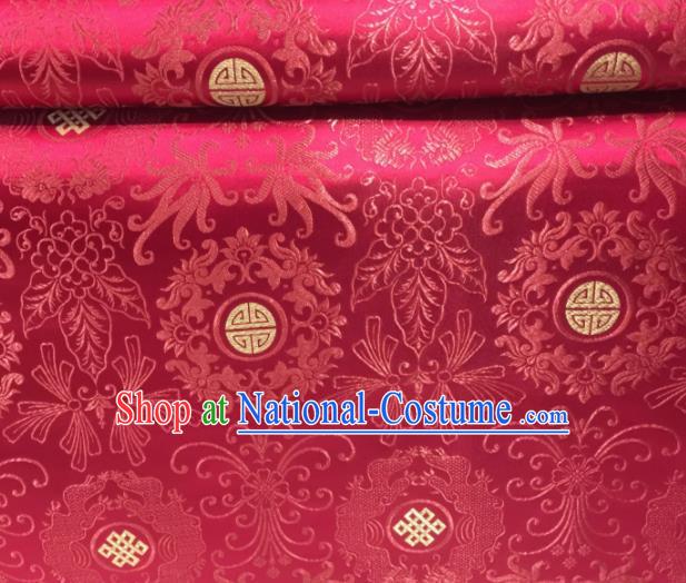 Chinese Royal Auspicious Pattern Design Wine Red Brocade Fabric Asian Traditional Satin Silk Material