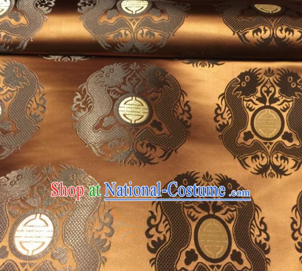 Chinese Royal Dragons Pattern Design Golden Brocade Fabric Asian Traditional Satin Silk Material