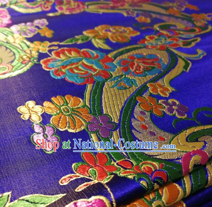 Chinese Royal Loquat Flower Pattern Design Royalblue Nanjing Brocade Fabric Asian Traditional Satin Silk Material