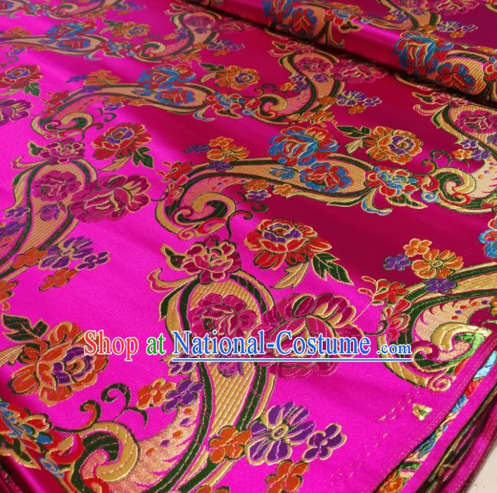 Chinese Royal Loquat Flower Pattern Design Rosy Nanjing Brocade Fabric Asian Traditional Satin Silk Material