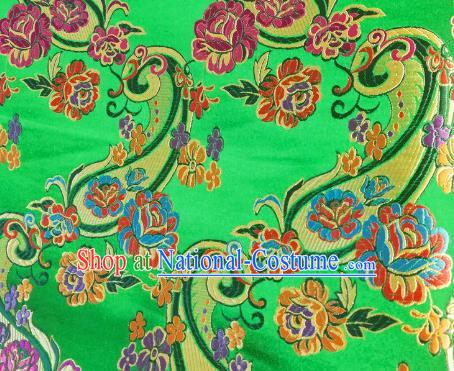 Chinese Royal Loquat Flower Pattern Design Green Nanjing Brocade Fabric Asian Traditional Satin Silk Material