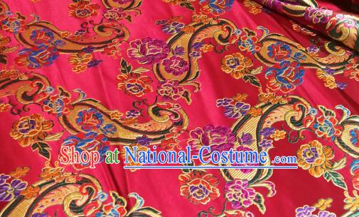 Chinese Royal Loquat Flower Pattern Design Purplish Red Nanjing Brocade Fabric Asian Traditional Satin Silk Material