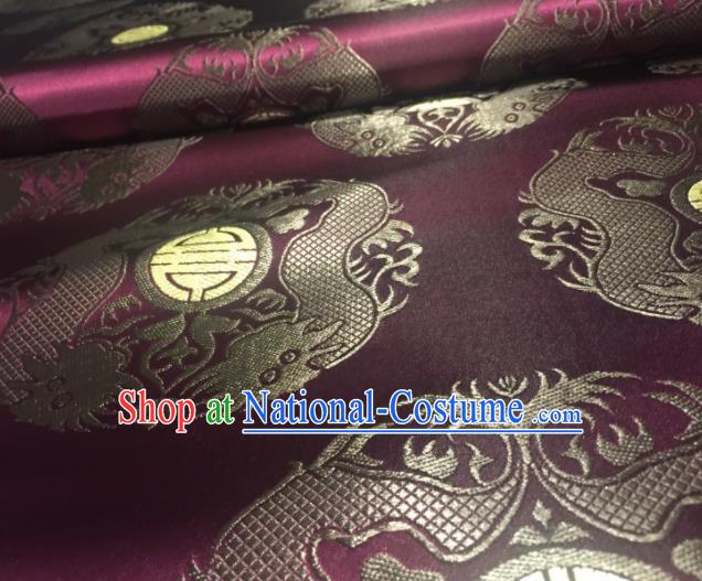 Chinese Royal Dragons Pattern Design Purple Brocade Fabric Asian Traditional Satin Silk Material