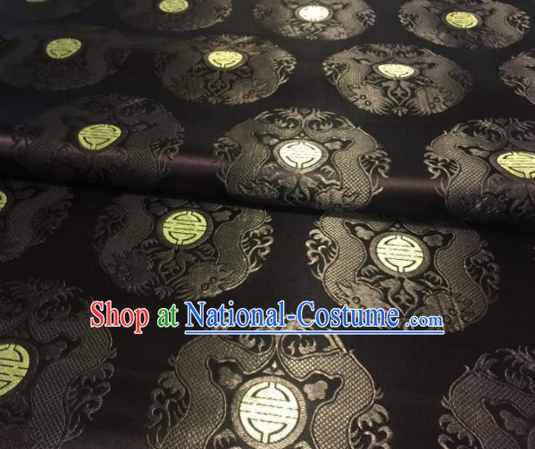 Chinese Royal Dragons Pattern Design Brown Brocade Fabric Asian Traditional Satin Silk Material