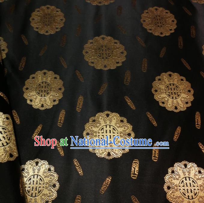 Chinese Royal Buddhism Pattern Design Black Brocade Fabric Asian Traditional Satin Silk Material