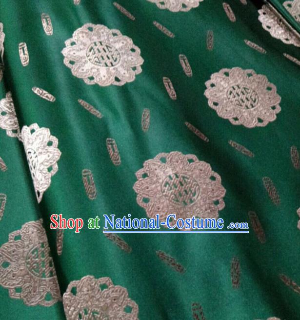 Chinese Royal Buddhism Pattern Design Green Brocade Fabric Asian Traditional Satin Silk Material